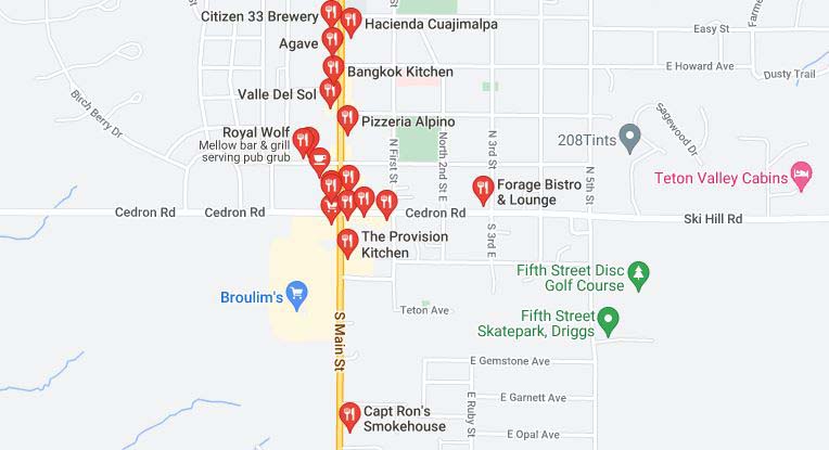 Google Results for Restaurants near Grand Targhee Resort