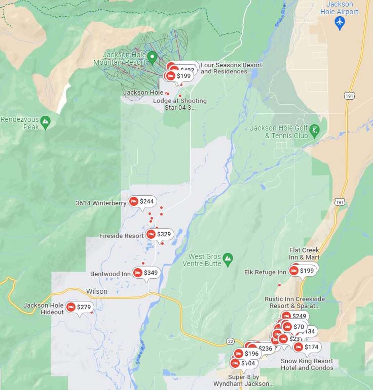 Google's Lodging Results for the Jackson Hole Area