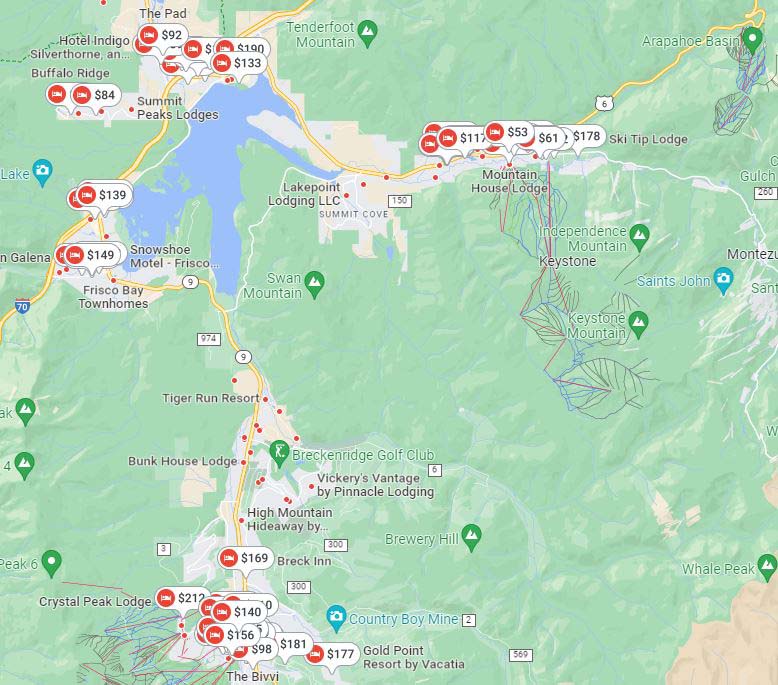 Google Search Results for Lodging in the A-Basin Area