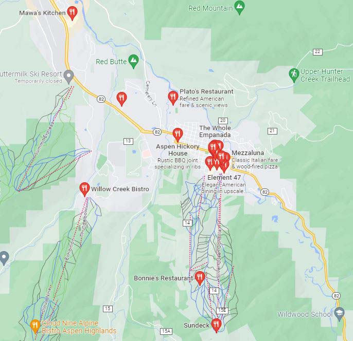 Google Search for Restaurants in the Aspen Area